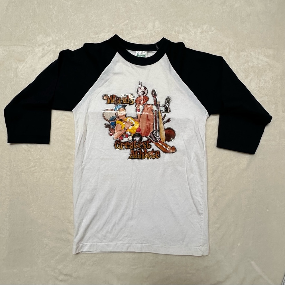 Fairline Wearable Black and White Graphic Raglan Shirt, 3/4 sleeves